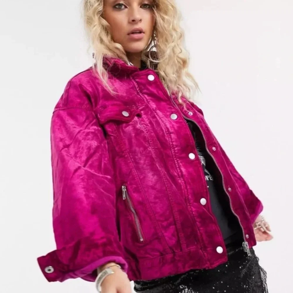 Free People Magenta Velvet Bomber Jacket - Picture 6 of 16